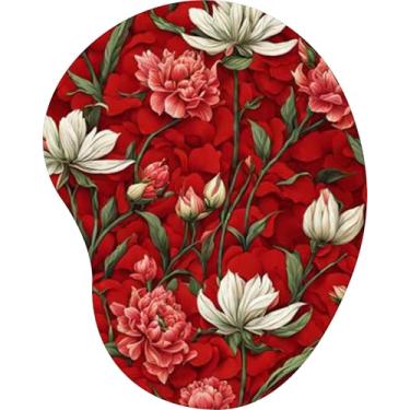 Imagem de Mouse Pad Ergonômico Gota Arte Peônias Brancas Vermelho