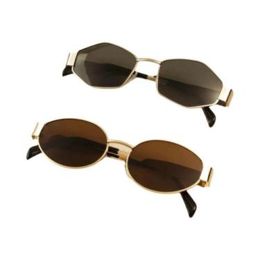 Imagem de 2 pçs vintage estilo punk óculos de sol retro redondo armação de metal