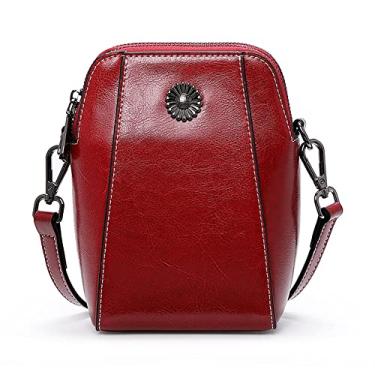 Imagem de Yohora Bolsa feminina de ombro de couro legítimo, bolsa transversal pequena para celular, Vermelho, Small