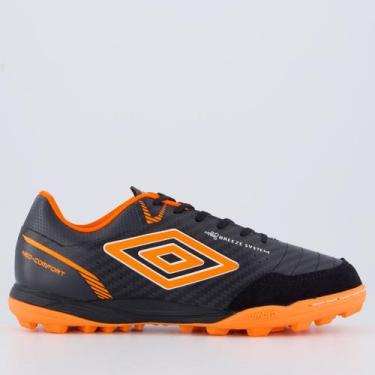Imagem de Chuteira Umbro Neo-Confort Society Preta e Laranja, 42