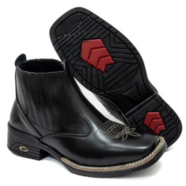 Imagem de Bota Texana Masculina de Couro, Estilo Country Western, Bico Quadrado, Bordado Decorativo, Solado Antiderrapante (Preto, Extra Grande, BR, Adulto, Numérico, M, 37)