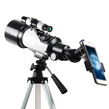 Imagem de Telescópio para adultos crianças iniciantes 70 mm abertura 400 mm telescópio refratário astronômico BAK4 prisma FMC telescópio para astronomia com adaptador de smartphone e tripé para observar a lua