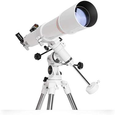 Imagem de pcagfaajmh Telescópio de viagem de observação de estrelas para adultos, telescópio refratador astronômico, montagem de 900 mm, luz baixa, à prova d'água, HD, com clipe e tripé para celular