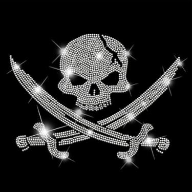 Imagem de SUPERDANT Esqueleto e lâmina de ferro em strass transferência de caveira branca coração decalques de ferro camiseta cristal transferência de calor cristais hot fix para decoração de roupas para bolsas