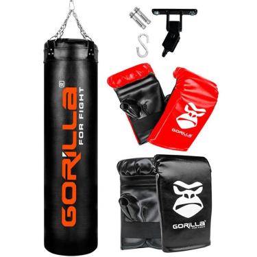Imagem de Saco De Pancada 160 Cm + 2 Luvas Bate-Saco + Suporte Gorilla Cor:preto vermelho;Tamanho:160 cm;Gêne-Unissex