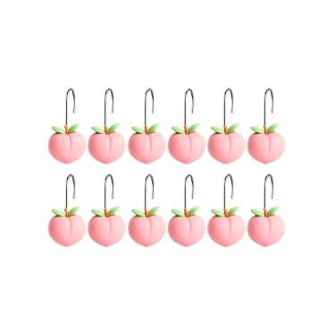 Imagem de Whaline 12 ganchos de cortina de chuveiro pêssego, anéis decorativos para varão de chuveiro, frutas, resina, ganchos para pendurar no verão, sala de estar, quarto, banheiro, decoração
