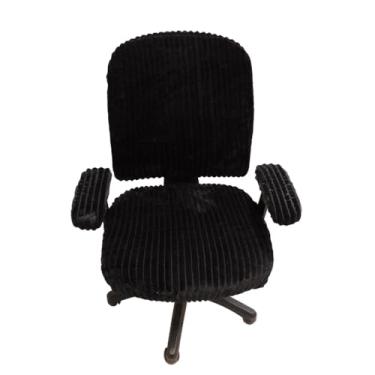 Imagem de lygooh Conjunto de 4 capas de cadeira de escritório universais para computador, capas de assento extensíveis para cadeira de mesa, apoio de braço, almofada de escritório, encosto para rotação, (preto)