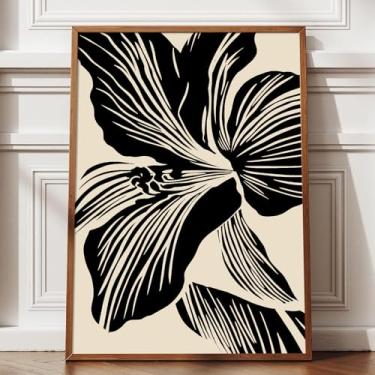 Imagem de Arte de parede de plantas antigas impressões florais vintage pôster de flores abstratas arte preto e bege impressão botânica minimalista preto e branco pintura floral estética flores fotos quarto 40,6