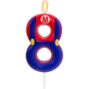 Imagem de Velas de aniversário, velas vermelhas e azuis para bolo número 3, topo de bolo para velas temáticas de jogos, decoração de aniversário, suprimentos para celebrações de aniversário (8)