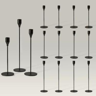 Imagem de Pickood Castiçais altos cônicos conjunto de 15 castiçais finos longos pretos foscos modernos (alturas: 9/11/13 polegadas), base antiderrapante de ferro pesado para decoração moderna de mesa de manto