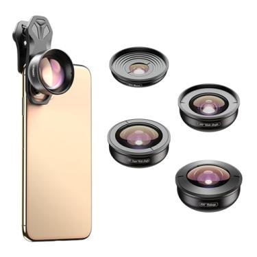 Imagem de Kit de lentes de câmera de telefone 5 em 1, lente macro 10X, 2x teleobjetiva, olho de peixe de 195°, ângulo amplo de 110°, super grande angular de 170°, para smartphone de lente única de lente dupla