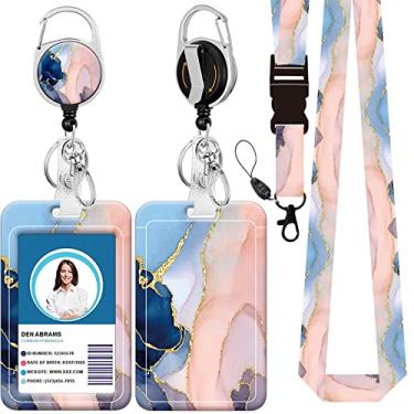 Imagem de Cordão de crachá, suporte retrátil para crachá com mosquetão e clipe de cinto, cordão com fecho de lagosta para porta-crachás, presentes de escritório para enfermeiras e professores (BLC-Charming