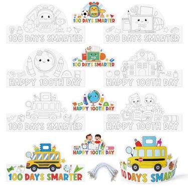 Imagem de BkeeCten 100th School Coloring Crowns - 48Pcs DIY Crowns Crafts with 48Pcs Adjustable Elastic Bands for Classroom Celebration, Educational Crafts, School Activities, Kindergarten Party & Photo Props