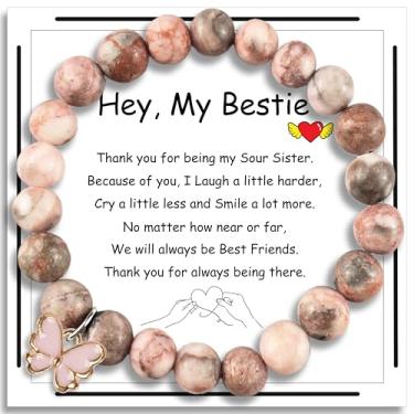 Imagem de ZCCLINN Best Friends Gifts for Women - To My Bestie Birthday Bracelet, Bestfriend Soul Sister Friendship Stone Bracelet Idea with Message Card for Female Bff Her Christmas Valentines Present (Pink)