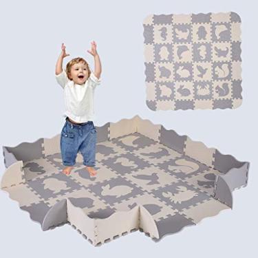 Imagem de 36 Pieces Baby Play Mat, playmats for babies and toddlers 0.4 Inch Thick Interlocking Foam Floor Tiles with 16 Patterns, Non Toxic Crawling Mat for Playroom & Nursery, Neutral Color for Infants//191