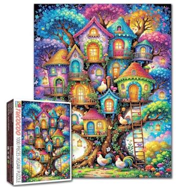 Imagem de Quebra-cabeça de 1000 peças para adultos, pintura de árvore da vida, casa de madeira e galo de animais, 1000 peças, árvore sagrada, faça você mesmo, quebra-cabeça cultural, família, desafiador