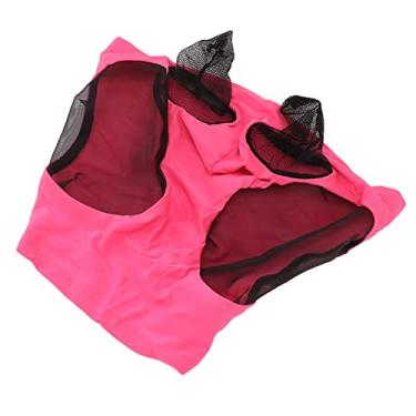 Imagem de Generic Máscara de Mosca de Cavalo de Tecido de Malha Confortável Com Orelhas Capa de Rosto de Cavalo Prático para Cavalos Adultos (Rosa Vermelha)