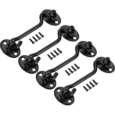 Imagem de Fecho de gancho e olhal, parafuso de portão, trava de gancho, gancho de cabine de 10 cm, gancho giratório para janela 201 com parafusos, preto, 4 botões