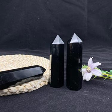 Imagem de Espécime curado 80-100 mm Natural Preto Obsidiana Quartzo Cristal Ponta Obelisco Varinha Moderna Decoração de Casa Pedras Naturais e Minerais como Presente (Tamanho: 90-100 mm)