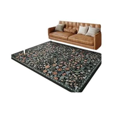 Imagem de Tapete Floral Bege E Verde, Macio, Com Design De Flores Coloridas Para