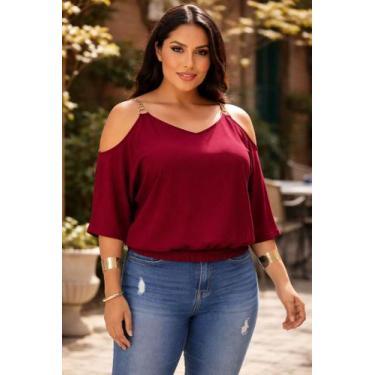 Imagem de Blusa Femenina Viscolaycra Ombro Vazado De Corrente Alcinha - modanasc
