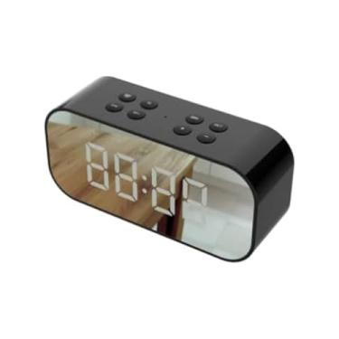 Imagem de Coluna de Alto-Falante Sem Fio Portátil Subwoofer Caixa Som Música com Relógio Despertador Microfone Integrado Display Função Reproduzir Vídeo Bateria Recarregável