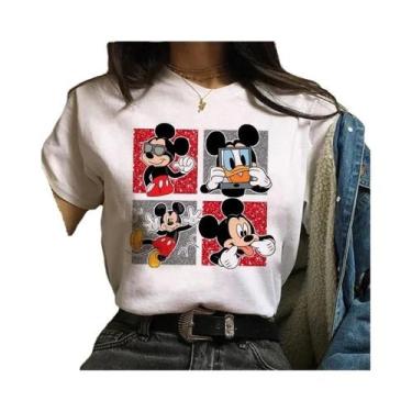 Imagem de Camiseta Feminina Kawaii Disney Mickey Minnie Mouse Com Estampa De Alg