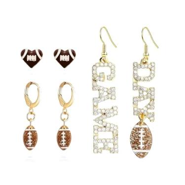 Imagem de Brincos de futebol para mulheres, dia de jogo, com pingente de laço, colorido, formato de futebol, glitter, roupas de dia de jogo, joias esportivas, presentes, Metal, Sem pedra preciosa