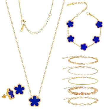 Imagem de LOIJADE Pulseira feminina de trevo de flor banhada a ouro 18 K, conjunto de pulseiras da sorte ajustável, presente para presente não mancha, presente ideal para o dia dos namorados, Natal e uso diário