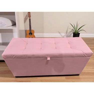 Imagem de PUFF BAÚ 1 METRO ESTOFADO EM MDF COM DOBRADIÇAS COM PISTÃO (Rosa Claro Corino)