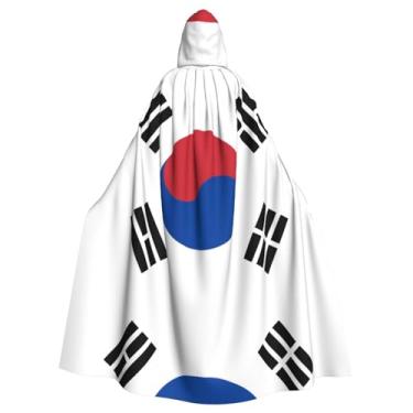 Imagem de Capa longa com capuz estampada com bandeira da República da Coreia, adequada para Páscoa, cosplay, bailes de máscaras e festas temáticas.