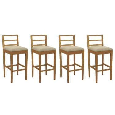 Imagem de Banqueta Cozinha Sofia 1BMM006CA Premium Madeira Maciça Kit 4 Un Carvalho/Boucle Bege - Kappesberg