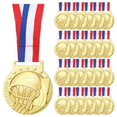 Imagem de Cunno 24 medalhas de prêmio de basquete medalhas de ouro de 5 cm com prêmios de troféu de fita para participação em competições de times esportivos, presente de vencedor