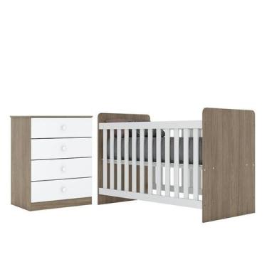 Imagem de Jogo de Quarto Infantil Labirinto com Cômoda e Berço Rústico/Branco - 