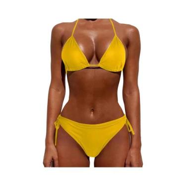 Imagem de Biquíni Feminino De Verão Leve Com Cintura Alta Em Cor Sólida, Sexy E 