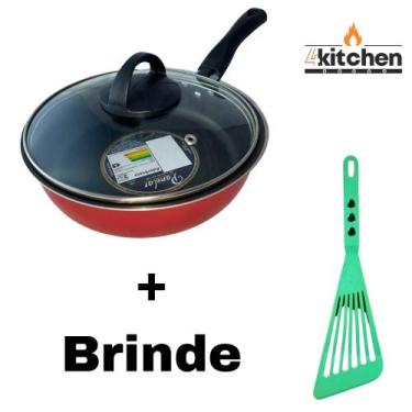 Imagem de Panela Frigideira Antiaderente Teflon Vermelho 20cm + Brinde Cor:Azul 
