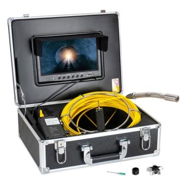 Imagem de SYANSPAN Câmera de esgoto, monitor DVR de 8 GB de 9 polegadas, boroscópios de 23 mm/0,9 pol, câmera de inspeção de drenagem à prova d'água com contador de 12 medidores de luz para tubo de 2,5 cm ou