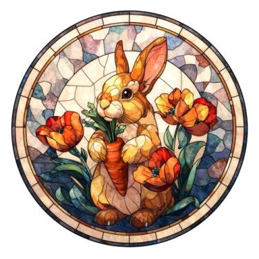 Imagem de Pendurado em vitrais, apanhadores de sol coloridos para janela, painel de diamante decorativo, apanhador de sol de jardim para aniversário para mulheres, homens, marido (coelho + cenoura)