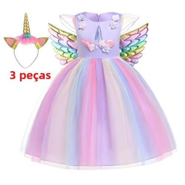 Imagem de Fantasia De Princesa Unicórnio Arco-Íris Para Meninas, Vestido De Tule