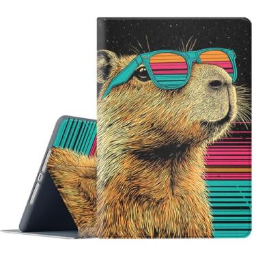 Imagem de FGDRFGRW Capa para Samsung Galaxy Tab A11/A9 de 8,7 polegadas 2025/2023, suporte ajustável, função despertar/hibernar, proteção total – Óculos de sol retrô capivara