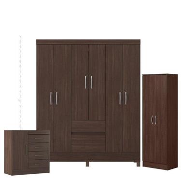 Imagem de Guarda Roupa Casal Flash 2 Com Multiuso Golden Com Cômoda Montevidéu Café - Demóbile