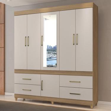 Imagem de Guarda Roupa Casal 6 Portas Com Espelho E 4 Gavetas Ubatuba Amêndola Touch-off White