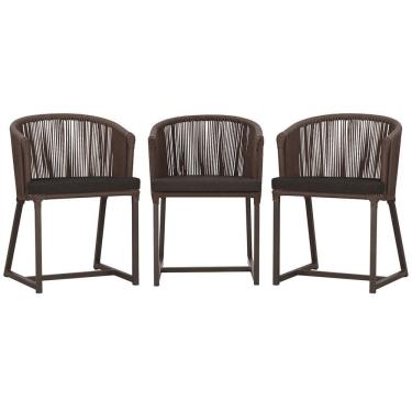 Imagem de 3 Cadeiras De Jantar Noronha Marrom Corda Náutica E9 Trama Marrom
