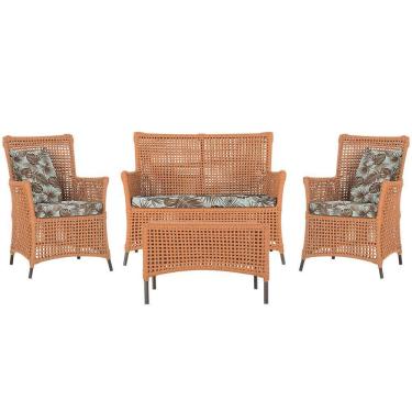 Imagem de Jogo Sofá 2 Poltronas E Mesa Igapó Marrom E6 Trama Original Terra Cota