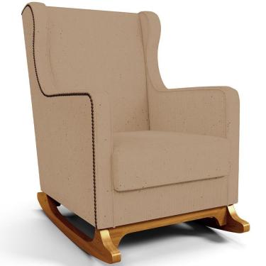 Imagem de Poltrona De Amamentação Com Balanço Mavie L02 Linho Bege Escuro - Lyam Decor