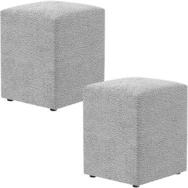 Imagem de Kit 02 Puffs Quadrado Decorativo L02 Bouclê Cinza