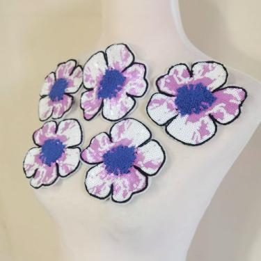Imagem de 5 peças aplique de flores de lantejoulas com contas 3D apliques costurados para roupas jeans Parches Bordados para La Ropa 8 cm