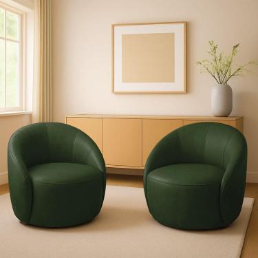 Imagem de Poltrona Decorativa Orgânica Giratória Kit 2 Lua Sintético Pu D03 - D'rossi Verde