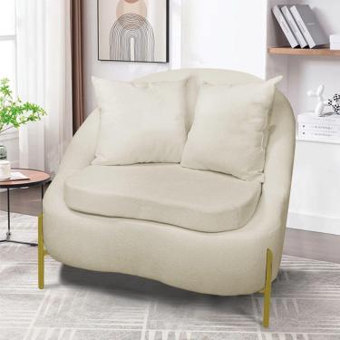 Imagem de Poltrona Decorativa Orgânica Pé De Metal Dourado Zaya Bouclê Bege C05 - D'rossi