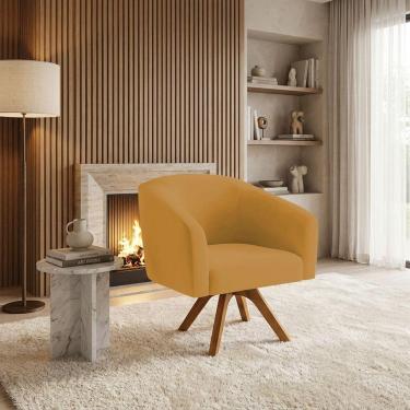 Imagem de Poltrona Sala Decorativa Stella Base De Madeira Giratória Mm30 Veludo D03 - D'rossi Mostarda